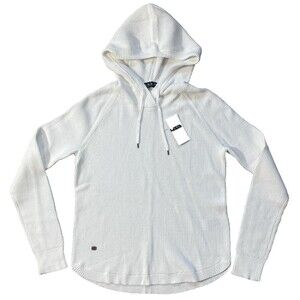 NWT Lauren LRL Womens Medium Waffle Knit Sweater Hoodie Pullover White